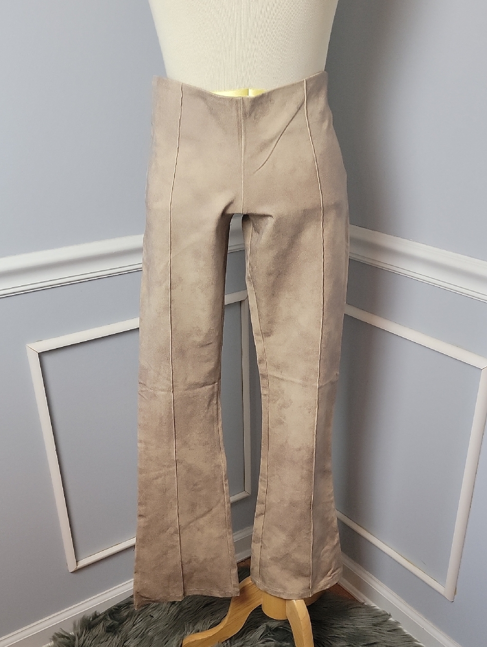 CHRISTOPHER COLLINS Tan Brown Printed Stretch Flare Bootcut Pintuck Trousers‎